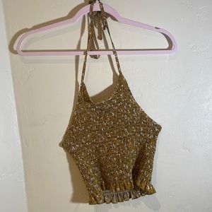 Mustard Yellow Floral Scrunchy Halter Top 💐